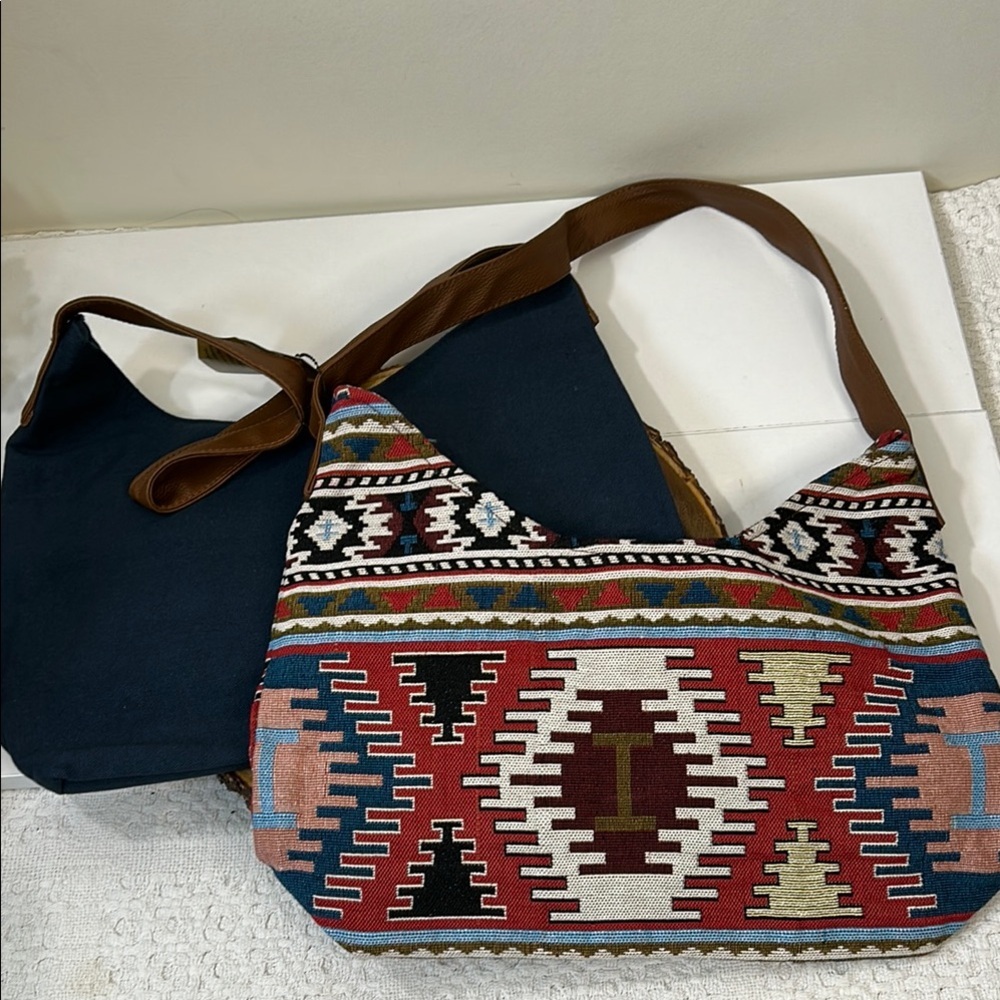 Boho Aztec Pattern Shoulder Bag with Brown Strap - Unbranded